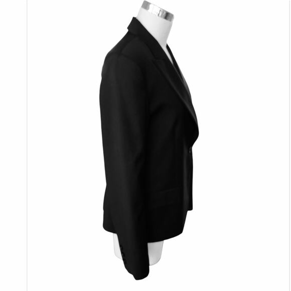 Theory 100% Wool Single Breasted Blazer Contrast Cuffs Size 10 Black Parisian - Picture 2 of 13